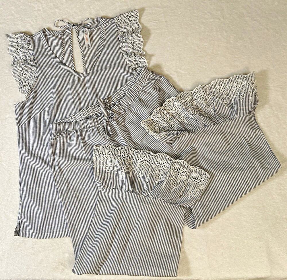 Gilligan & O'Malley Scallop Embroidered Eyelet Lace Pajama Set XS Cottagecore